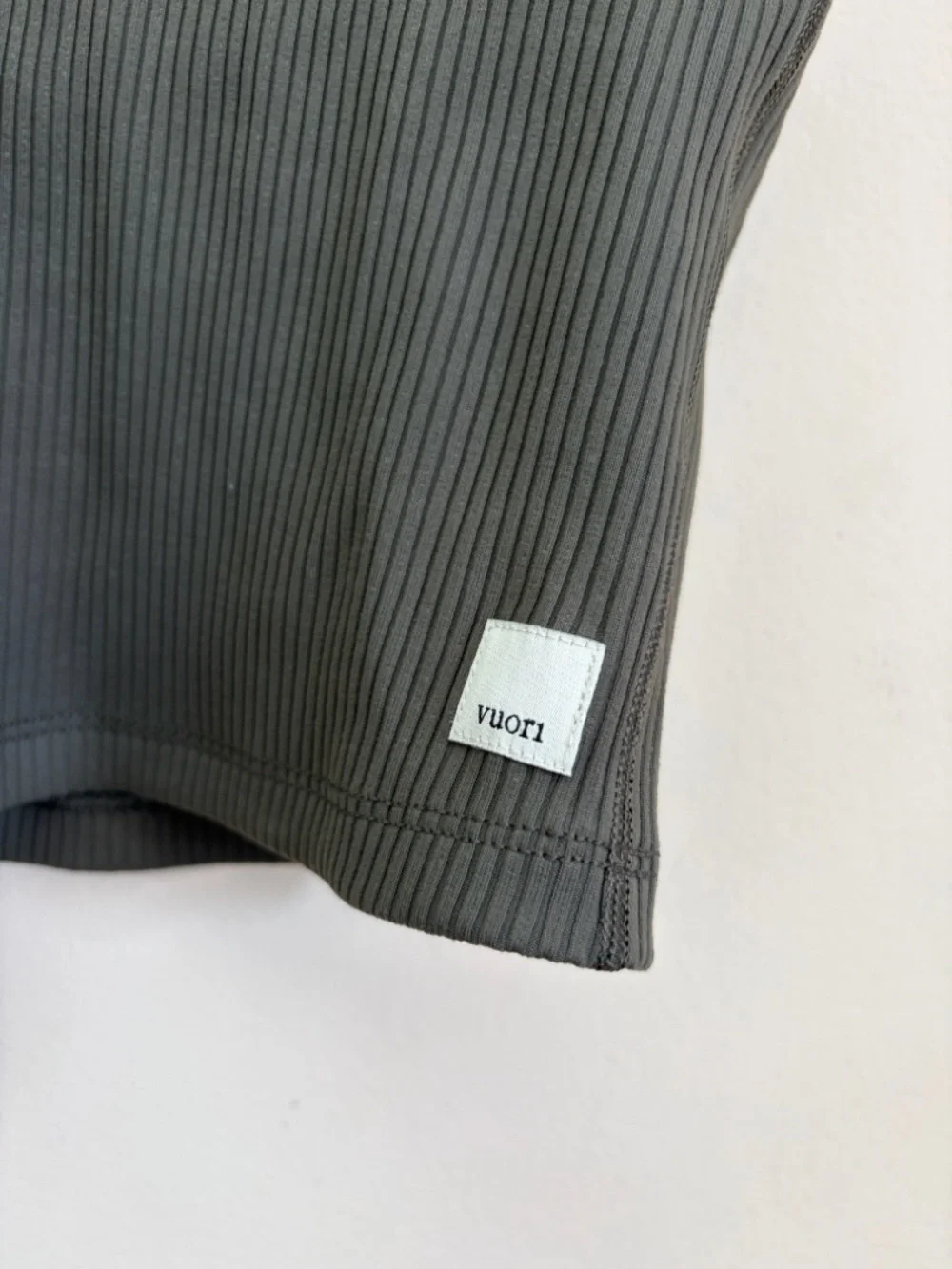 Vuori Ribbed Strappy Crop Top in Army Green - Picture 2 of 4